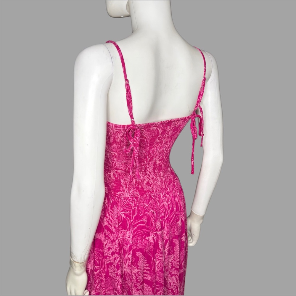 Lush Berry‎ Pink Floral Patterned Smocked Drop Waist Maxi Dress - Picture 6 of 8